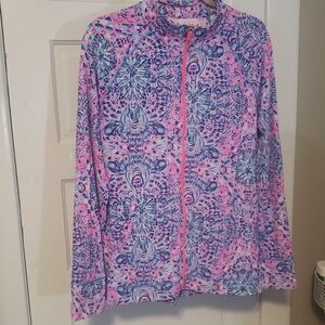 Lilly Pulitzer Luxeletic Zip Up Jacket with Pink and Blue Pattern